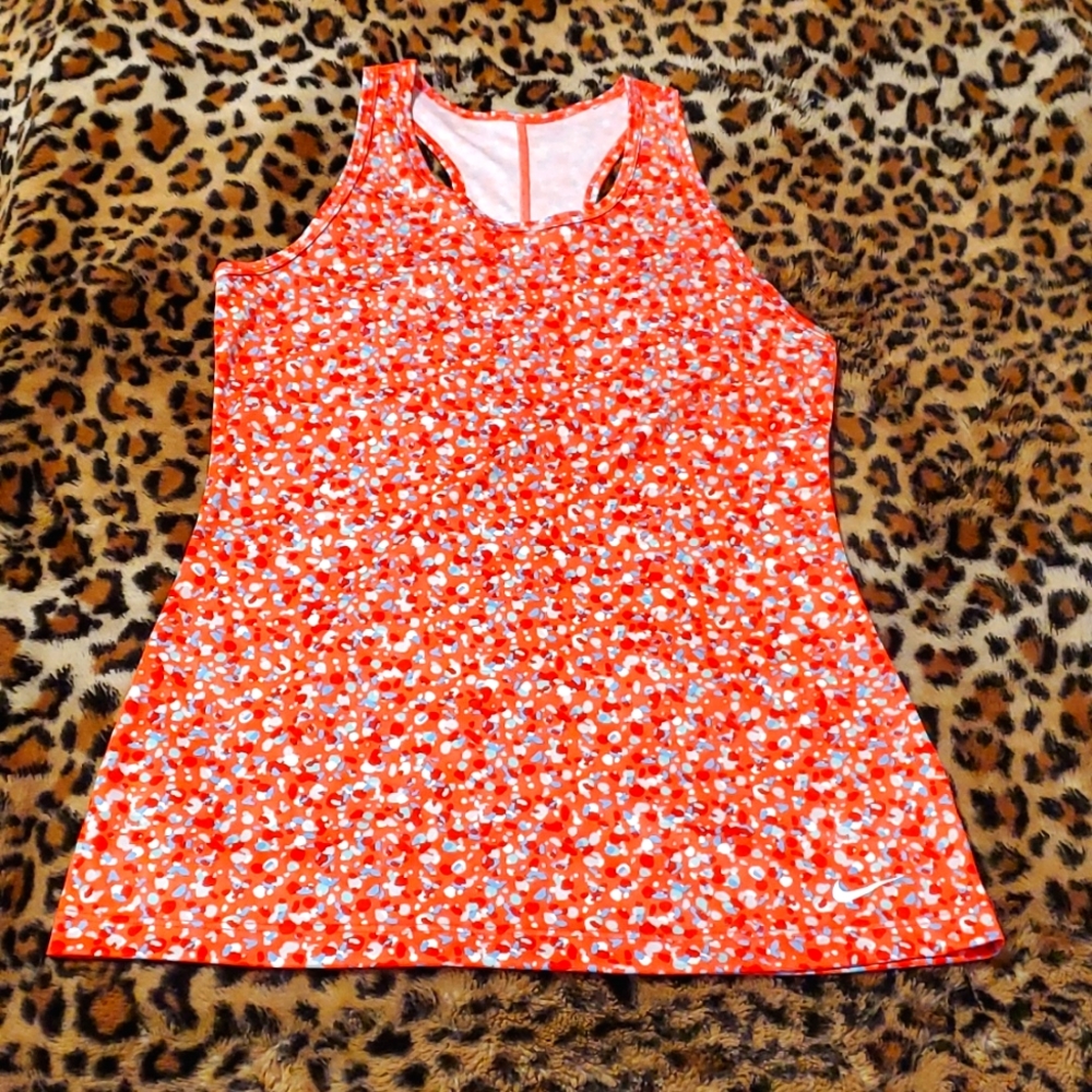 Nike Girl's Dri-Fit Tank Top Coral with Red, Blue & White Design